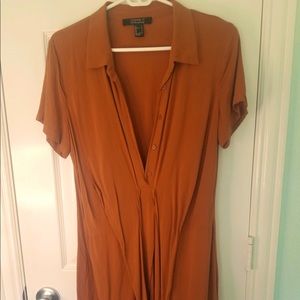 Tie front v neck mini rust orange dress